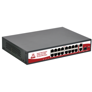 Коммутатор Sarmatt SR-PS1621GBL (18 портов,16 POE 250Вт, Vlan 250м, 2 Uplink 1Гб/с, 1 SFP, встр. БП)